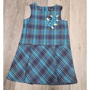 The Children’s Place Vintage Plaid Dress Blue Embroidered Toddler Girls 3T